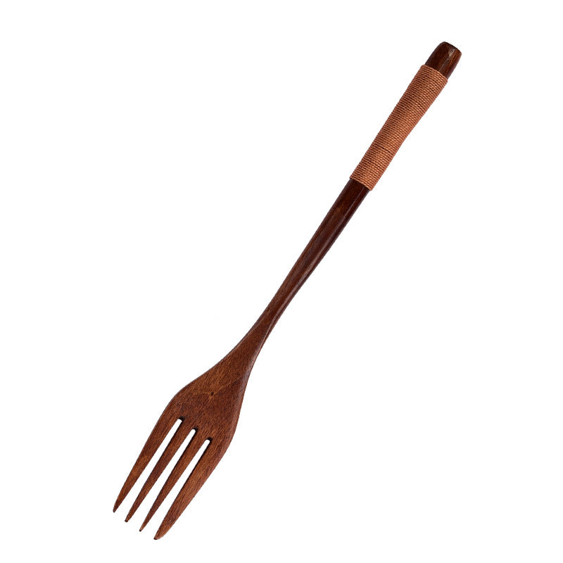 Japanese long handle wooden spoon, wooden fork set, winding thread, wooden soup, soup spoon, solid wood tableware 22.5 cm, factory wholesale