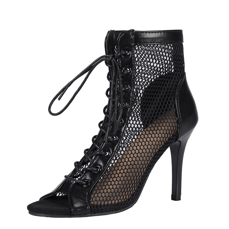 Cross-border new net shoes European and American fashion mesh fish mouth stiletto heel sexy sandals women wholesale AliExpress Amazon
