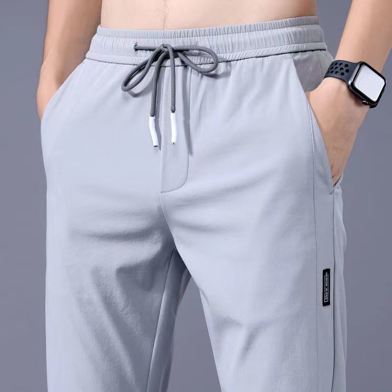 Summer thin casual pants quick-drying loose plus size straight pants stretch durable sports ice silk trousers men's cross-border
