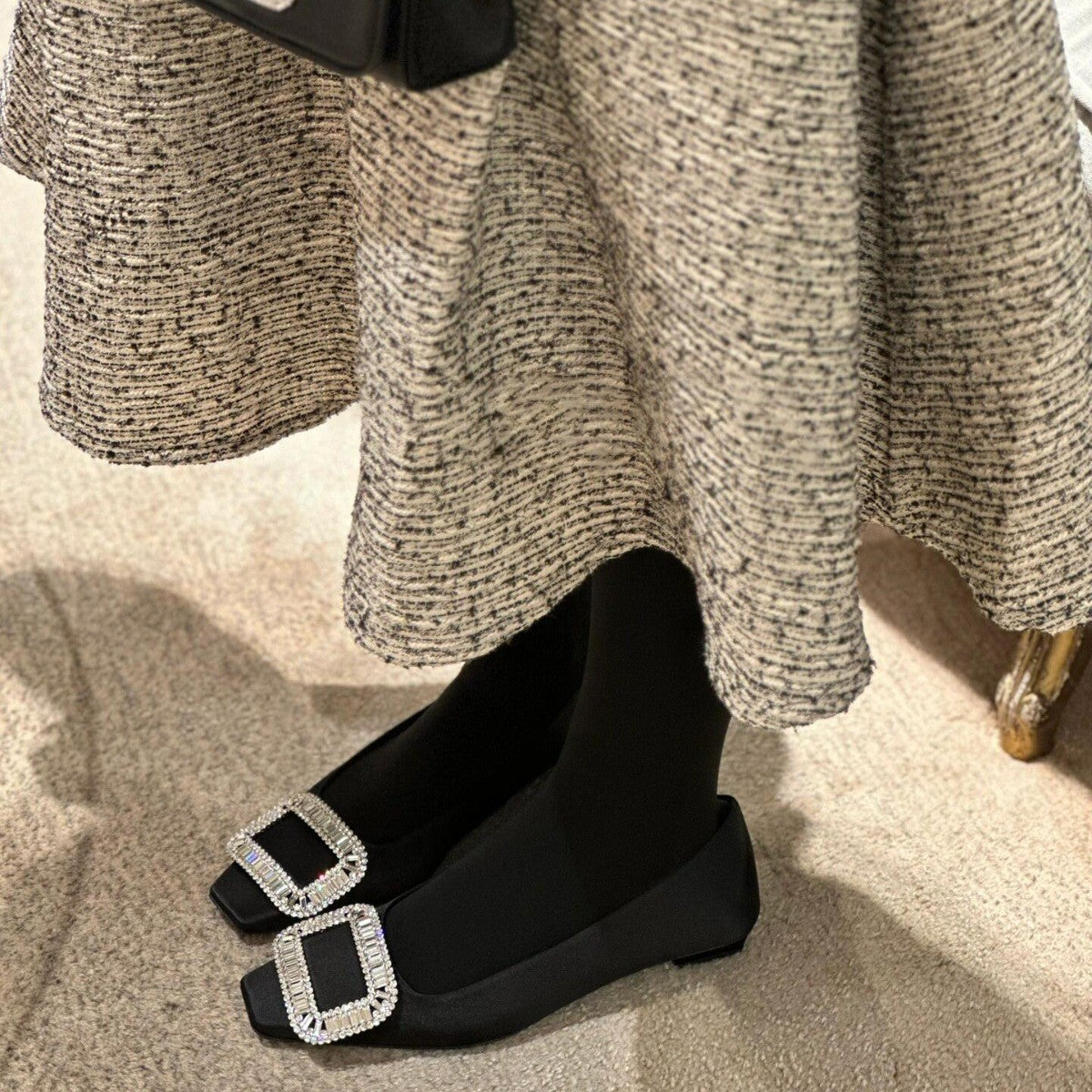 Sheepskin version ~ beautiful rhinestone square buckle leather heels, women's French square toe, Mary Jane single shoes, scoop shoes, evening shoes