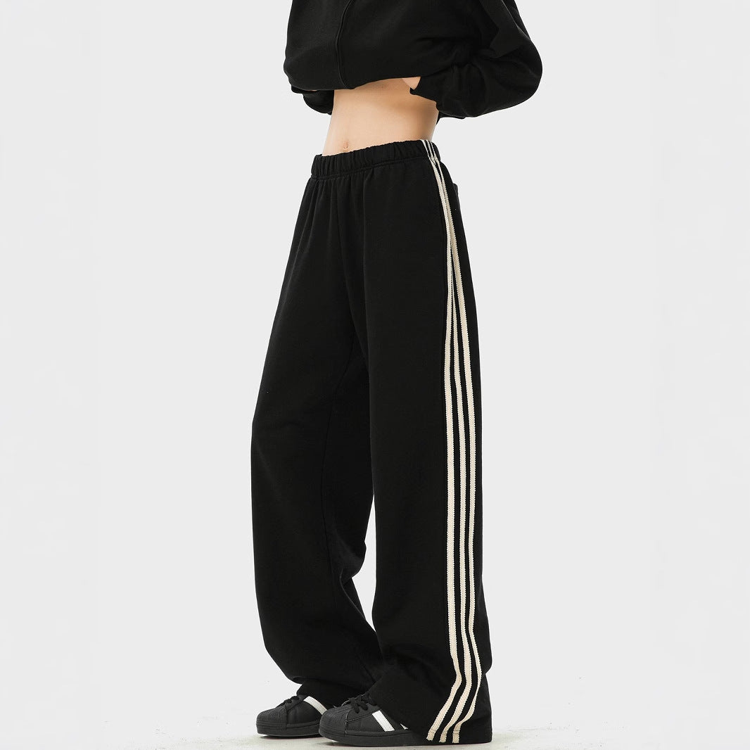 Three bar pants men's 2025 spring new American retro heavyweight sweatpants trendy brand loose straight casual pants