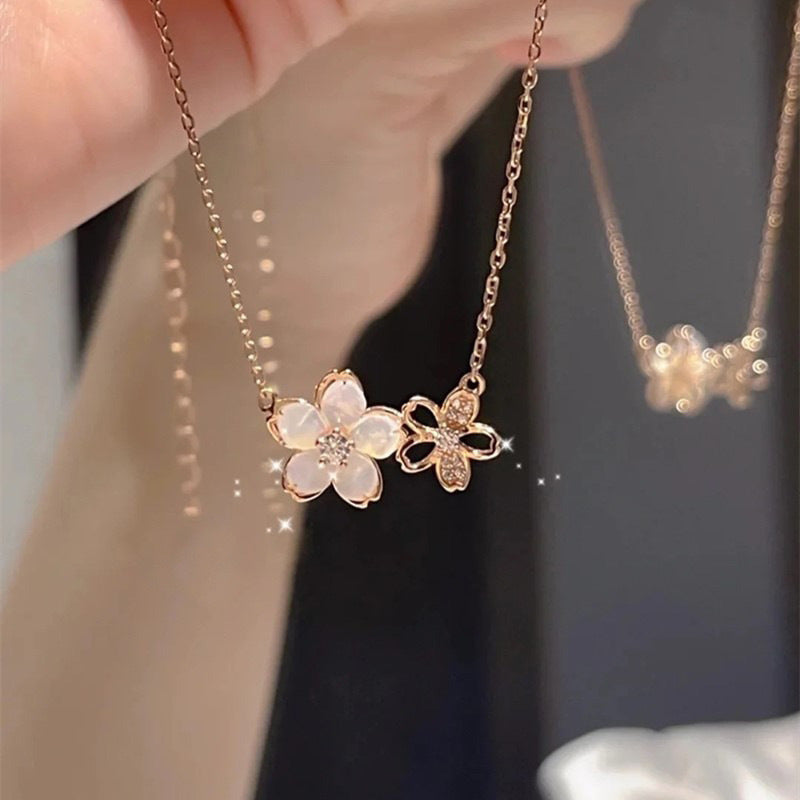 Cherry Blossom Necklace Female Niche Super Fairy Peach Blossom Clavicle Chain 2024 New High-value Necklace Accessories Girls Jewelry