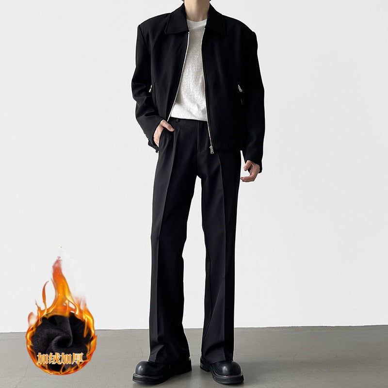 Black Cleanfit Straight Anti-Wrinkle Trousers Men's Spring and Autumn Thin Casual Loose Pants Versatile Drapy Trousers