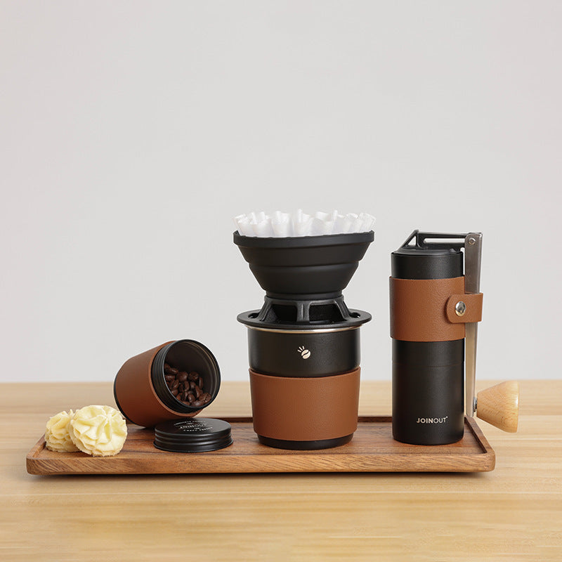 Outdoor camping, traveling, portable pour-over coffee, hand-cranked utensils, coffee bean storage, full gift box, coffee set