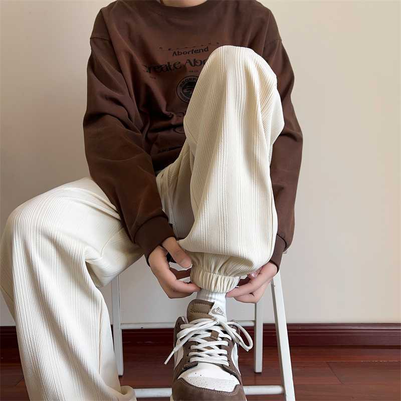 High-quality ice silk pants, men's trend, summer thin, versatile, drape, straight, wide-leg, casual trousers, off-white pants