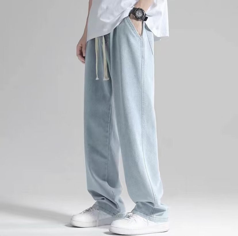 Straight leg jeans men's summer 2022 thin fashion brand loose drop wide leg drape mop pants casual pants