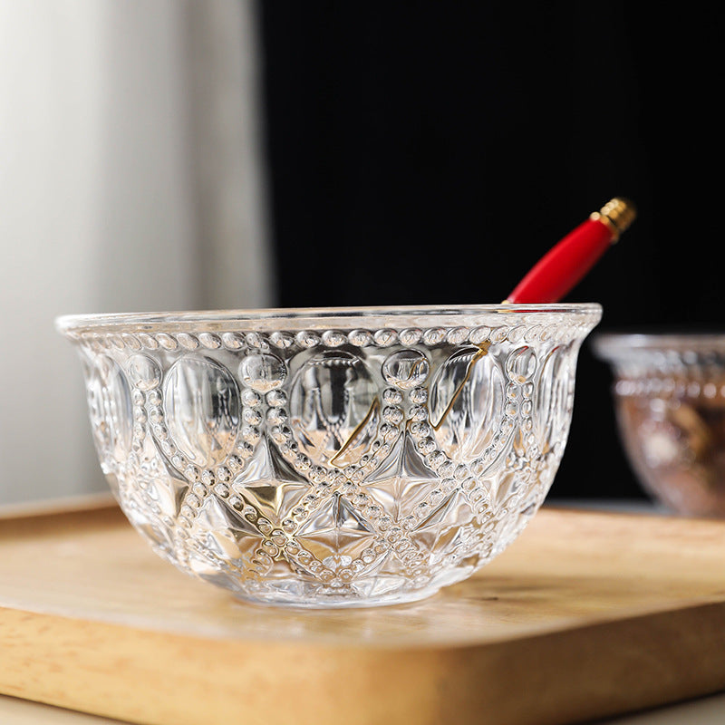 Salad bowl, home Korean creative Japanese dessert tableware, large bowl, instant noodle bowl, sugar water bowl, rice bowl, clear glass bowl