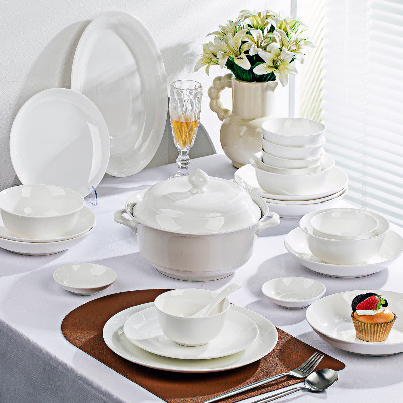 Nordic Simple Pure White Underglaze Color Bowl Plate Noodle Bowl Ceramic Tableware Dish Set Gift Wholesale Free Combination