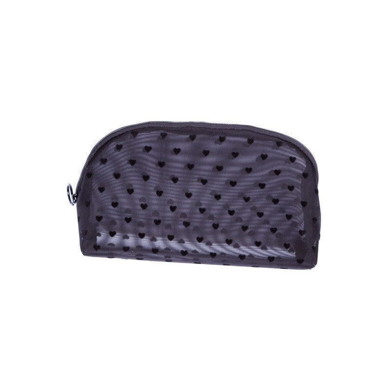 ins Japanese Korean girl heart flocking love mesh cosmetic bag transparent travel storage bag portable lipstick bag wholesale