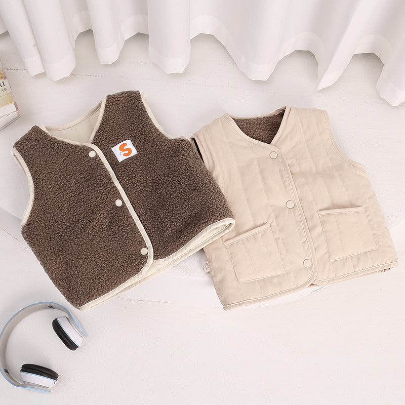 Cross-border children's clothing 2025 new children's cotton vests boys' and girls' clothes baby vests are thickened with fleece in autumn and winter