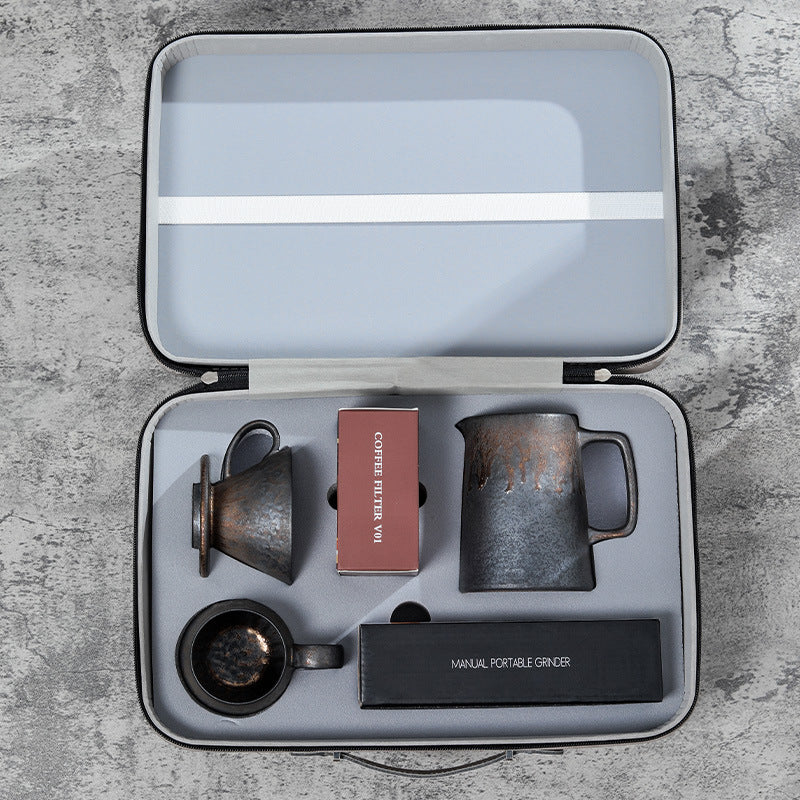 Gilt pour-over set, coffee gift box, coffee utensils, coffee pot, gift drip filter v60 household filter paper grinder