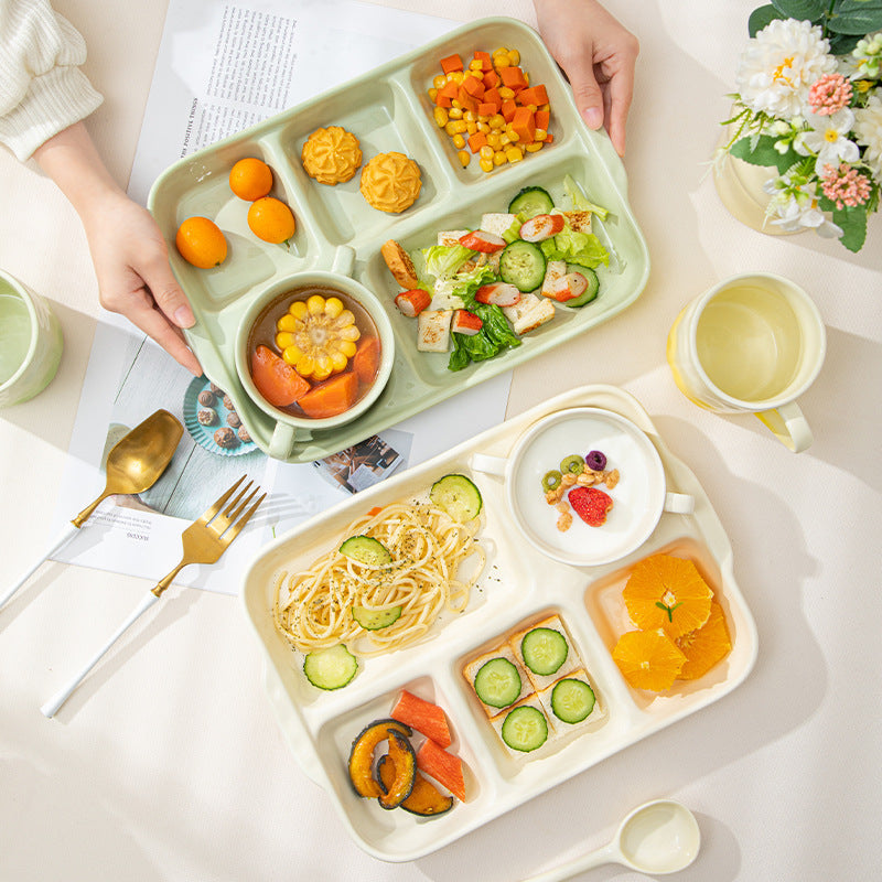 High-value simple cream-style breakfast plate creative light luxury fat reduction color glaze ceramic ceramic tableware compartment dinner plate