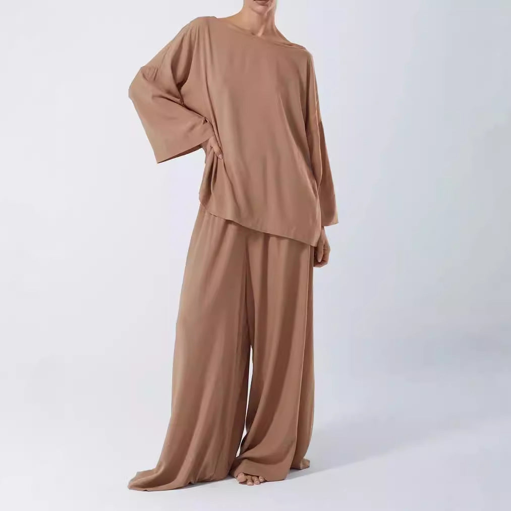 Комплект spot cross-border French minimalist style laid-back casual loose top trousers women's suit