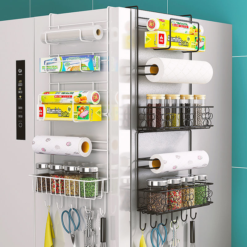 Seasoning, plastic wrap, multi-function storage rack, side hanger, kitchen paper towels, refrigerator, household goods storage bag