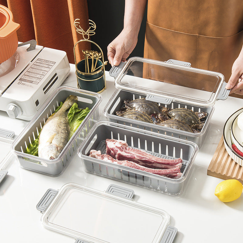 Kitchen supplies seafood vegetable long drain box transparent plastic with lid can put refrigerator long storage box wholesale