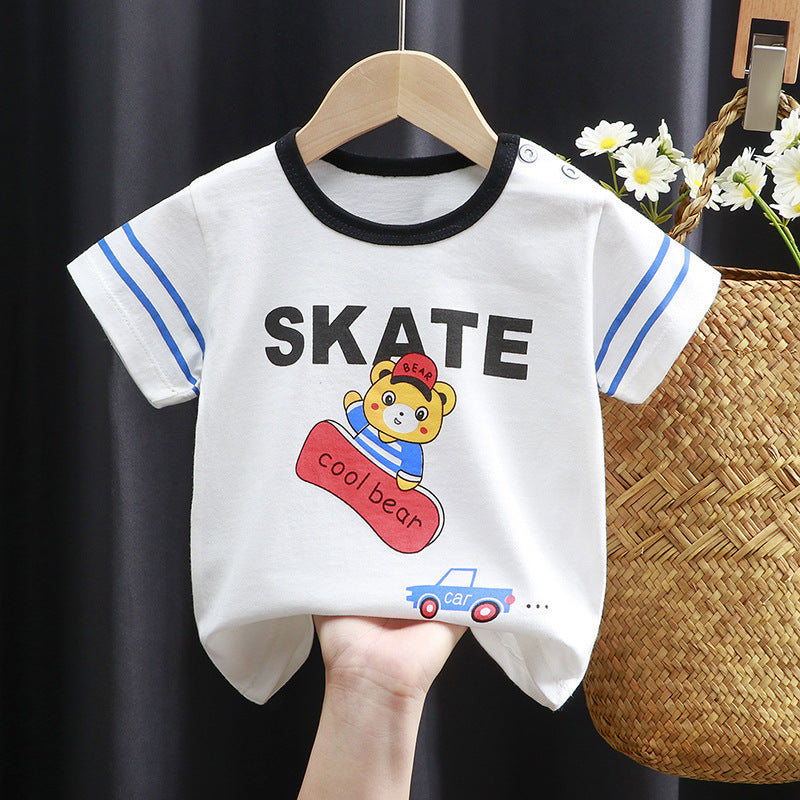 Class A Cotton Kids Short Sleeve T-Shirt Girls Baby Summer Solid Color Cotton Printed Short Sleeve 100 Kids Class A T-Shirt