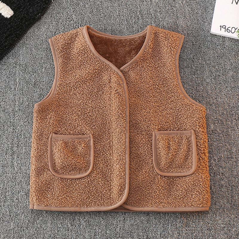 Children's vest warm vest wears lambswool inside 2024 new autumn and winter models for girls and boys spring and autumn boys shoulders
