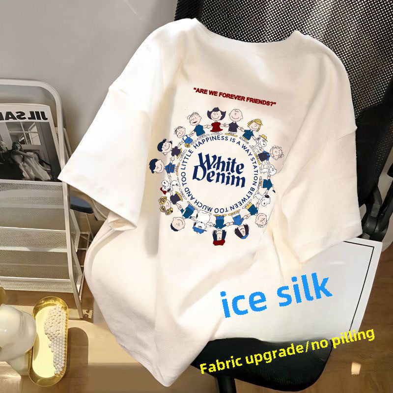 Popular Korean version of the cartoon Snoopy short-sleeved T-shirt, the same for men and women, couples, versatile, trendy, handsome clothes, trendy T