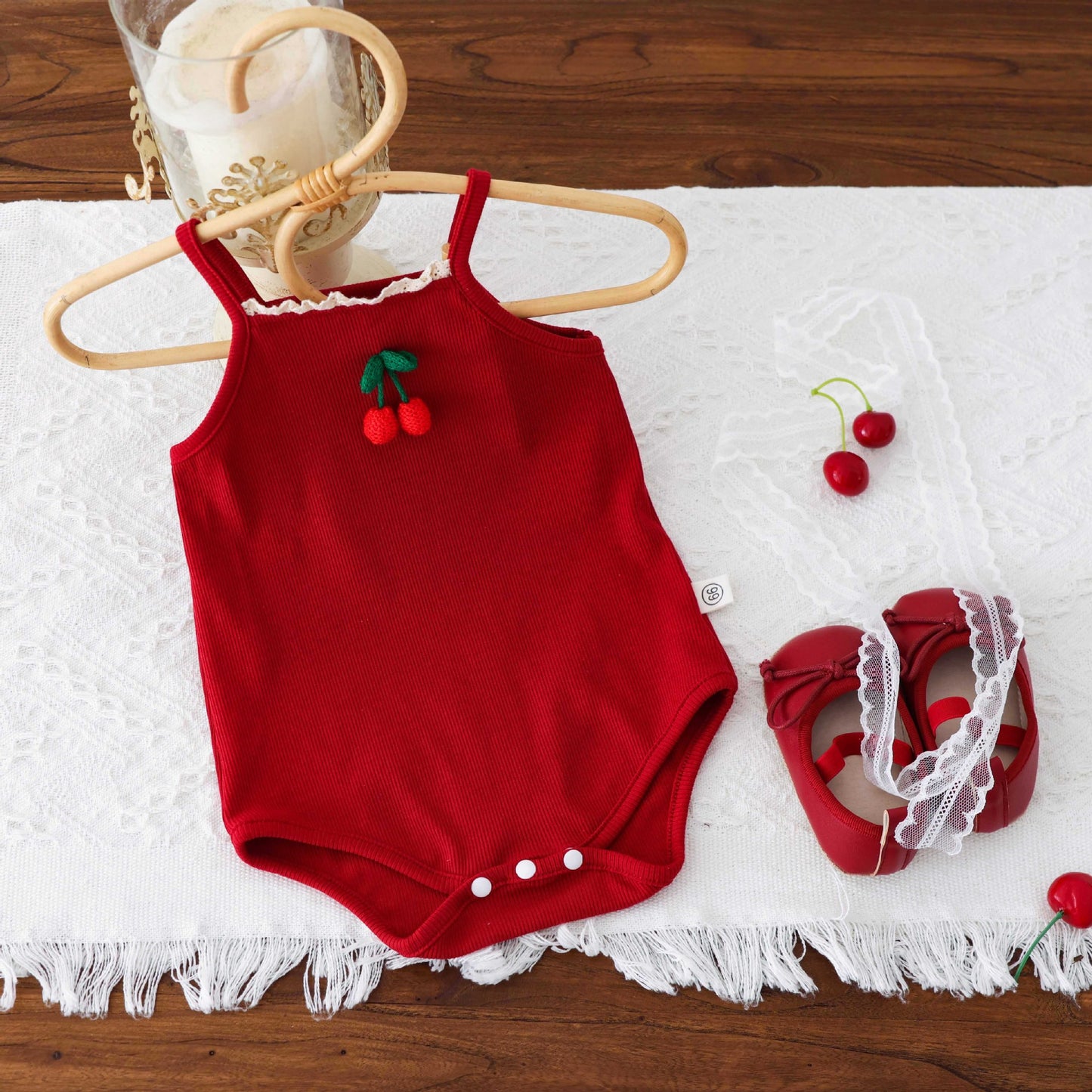 Baby clothes summer thin bag fart clothes newborn baby girl cherry full moon 100 days suspender clothes one-piece