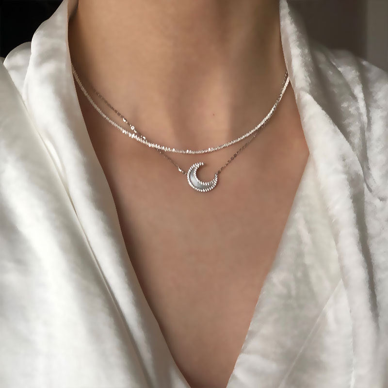 Silver ~ sparkling Italy imported glitter chain nude 925 sterling silver clavicle chain cold wind necklace women
