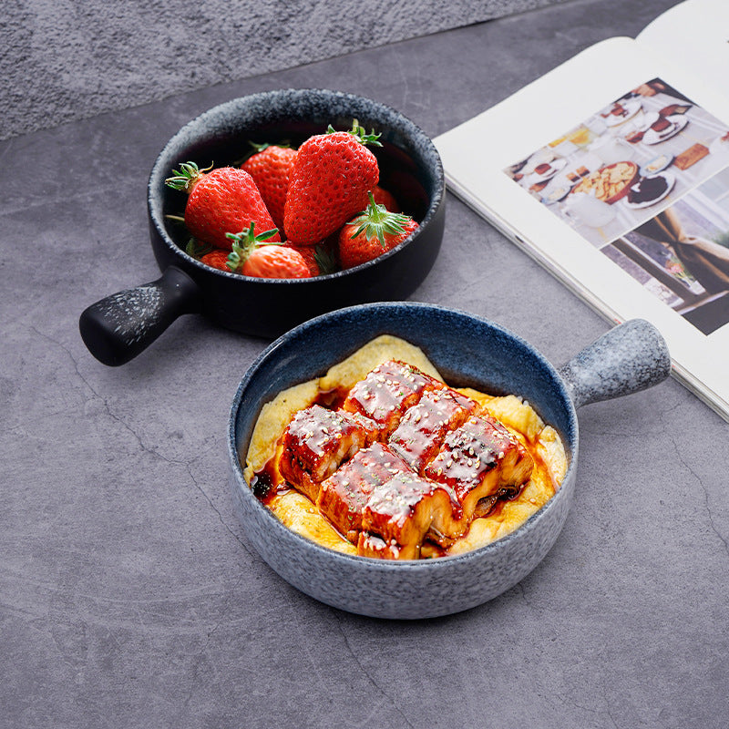 Cross-border direct supply Japanese ceramic baked rice bowl ramen baking bowl with handle baking bowl home restaurant fruit salad bowl