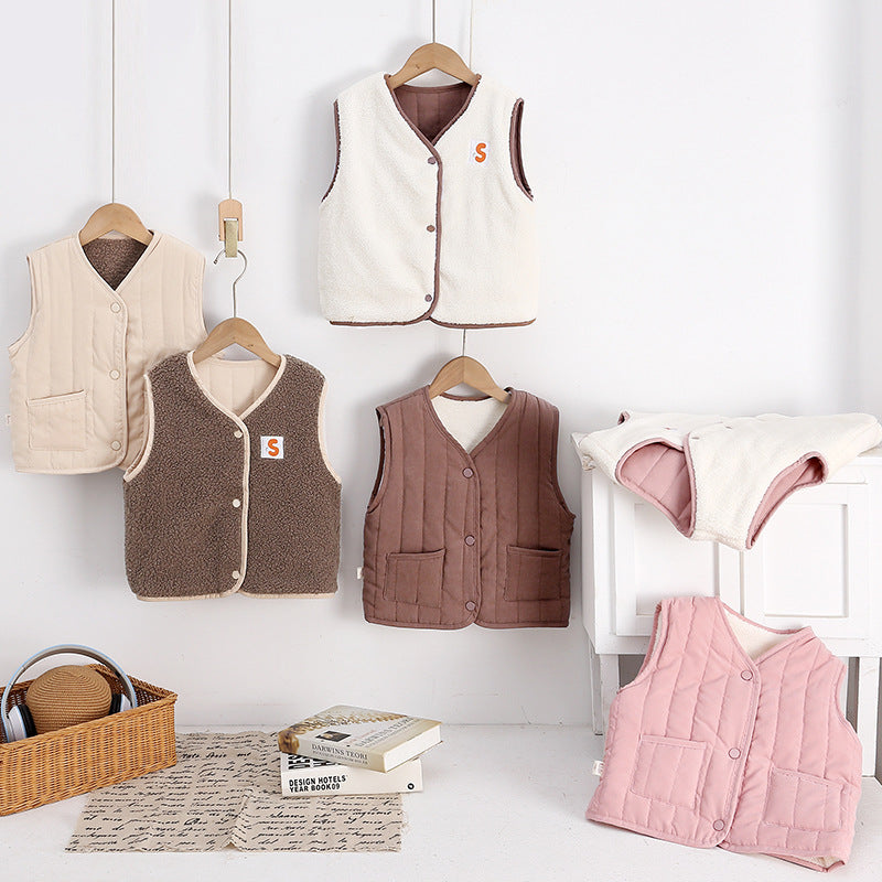 Cross-border children's clothing 2025 new children's cotton vests boys' and girls' clothes baby vests are thickened with fleece in autumn and winter