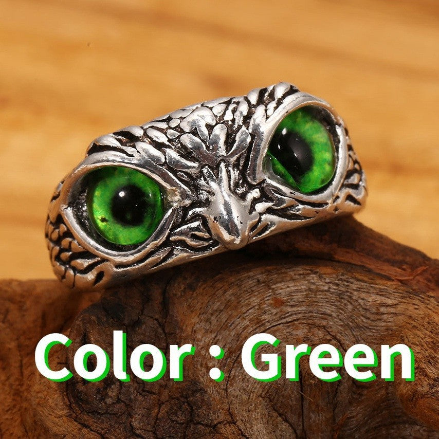 Halloween owl ring literary vintage metal jewelry ring niche high-end men's couple ring