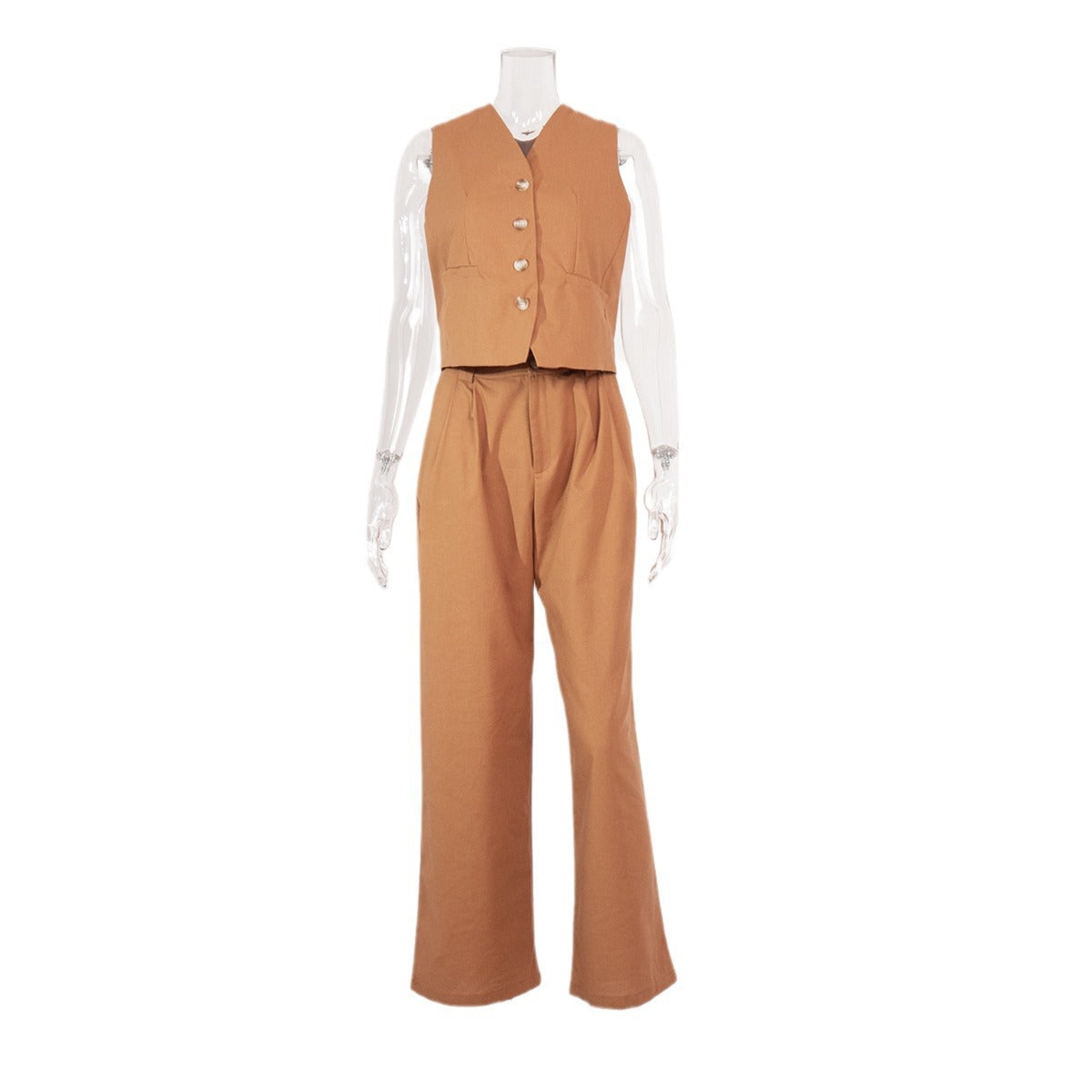 Cross-border vest casual pants two-piece set European and American spring and summer 2025 new women's fashion sleeveless vest low-waisted pants set