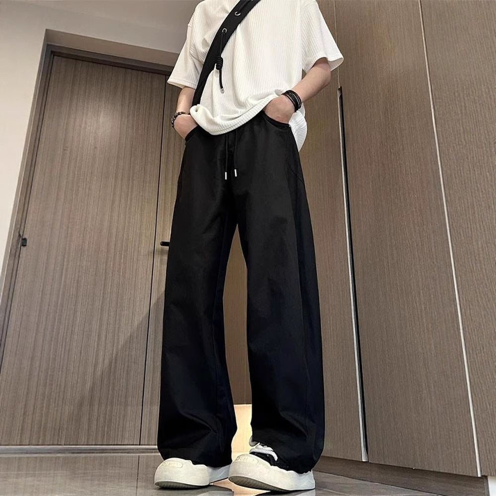 American Slim Casual Pants Men's Spring and Summer Trendy High Street Scimitar Pants Plus Size Loose Straight Wide-leg Long Pants