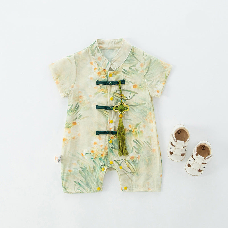 Baby clothes, summer clothes, one-piece clothes, thin clothes, crawling clothes, baby boys, Chinese style, full moon, Hanfu, send Chinese knots