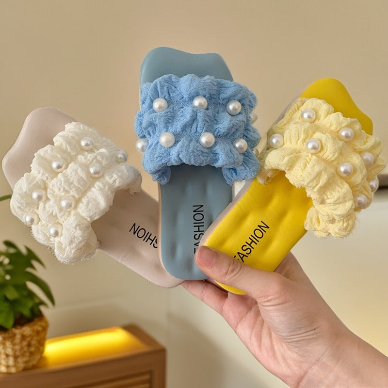 Children's parent-child slippers are worn outdoors in summer, indoor fashion, big pearls, fairy style, soft soles, girls' home, four seasons sandals