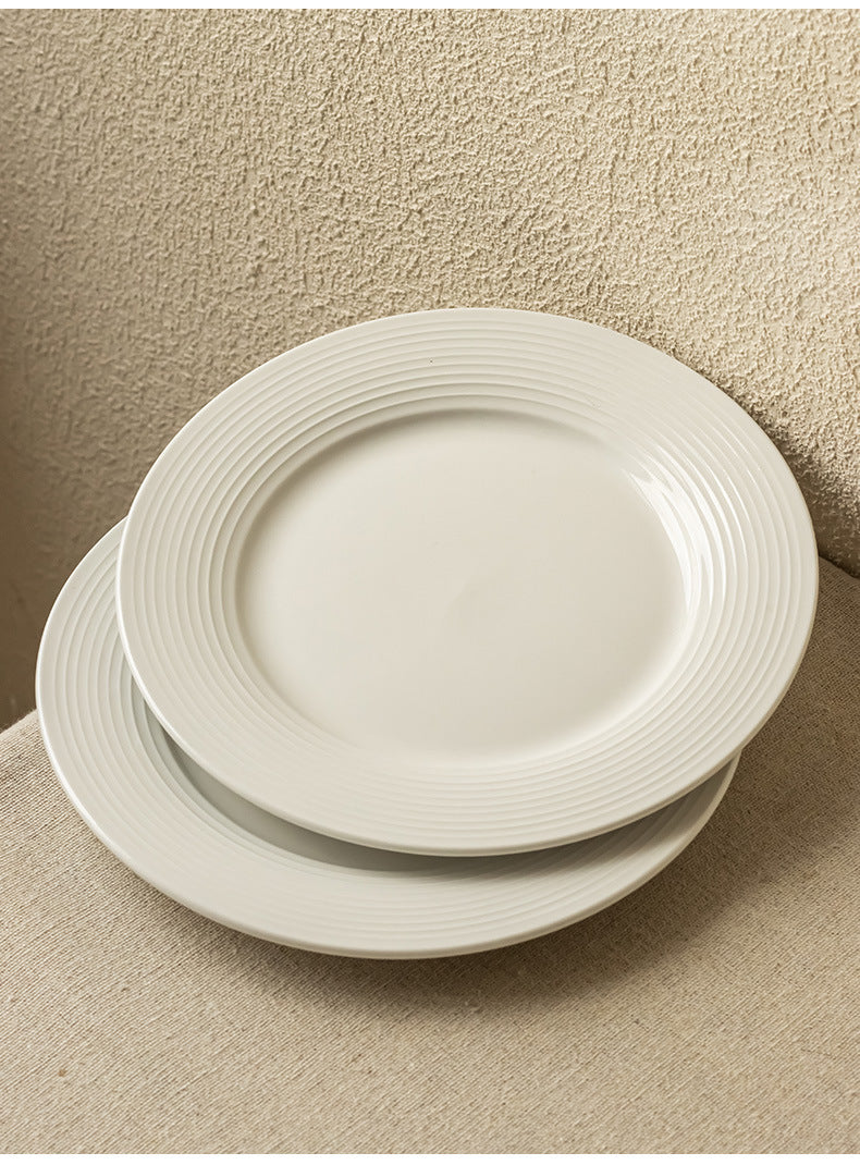 High-quality thread flat plate tableware simple ceramic plate Western food plate pasta plate household dish hotel round plate