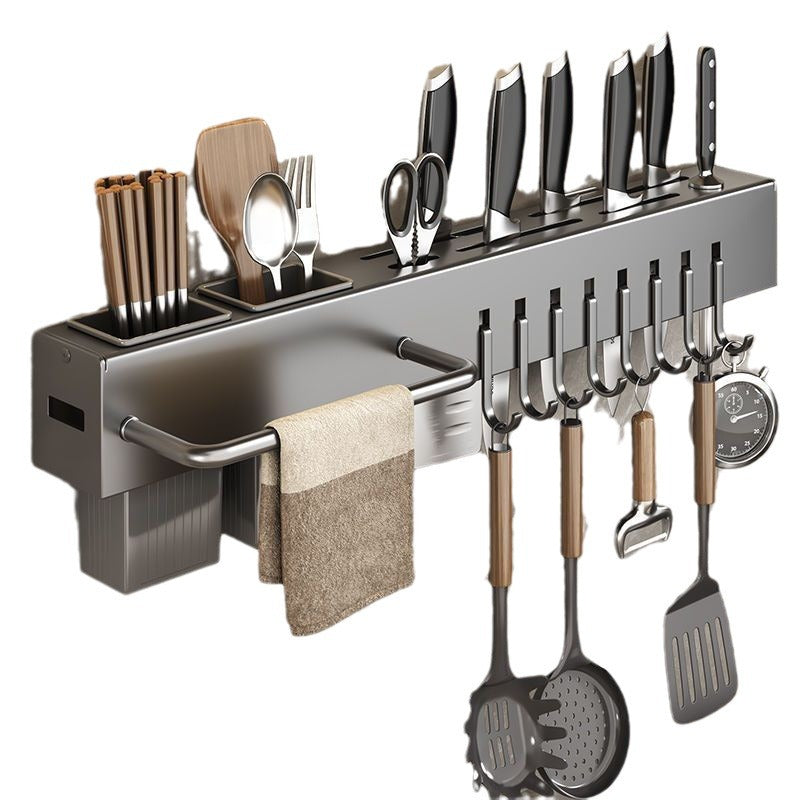Thickened knife holder, non-perforated kitchen shelf, kitchen supplies, multi-functional wall-mounted chopsticks, tube, dish knife storage