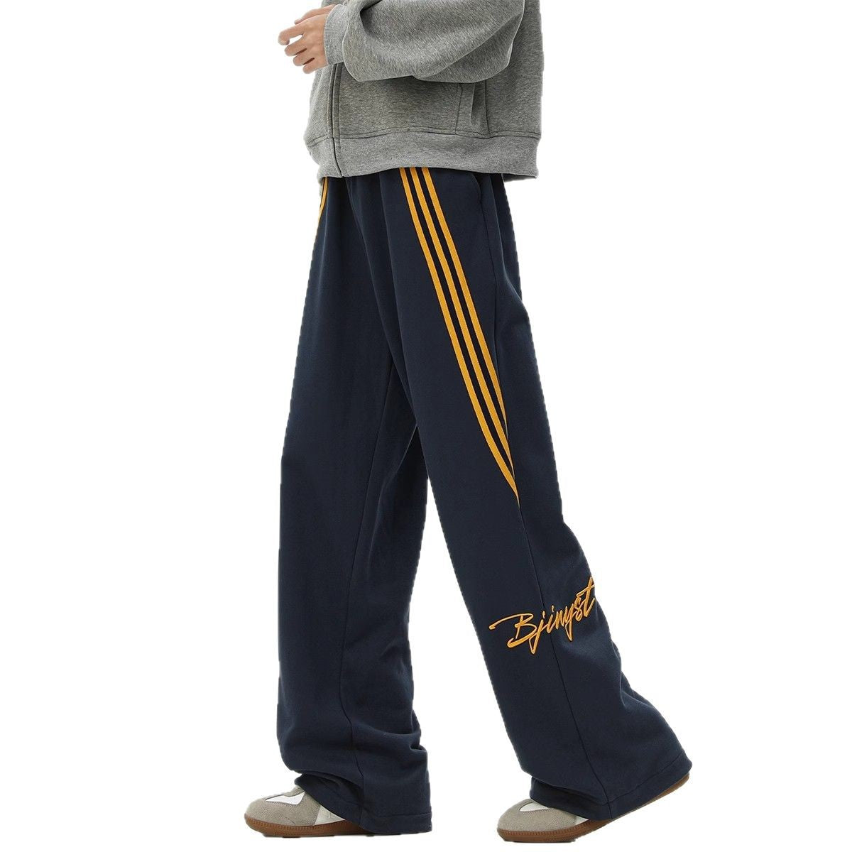 American trendy brand striped sports sweatpants men's spring new high street loose drape straight wide-leg casual long pants