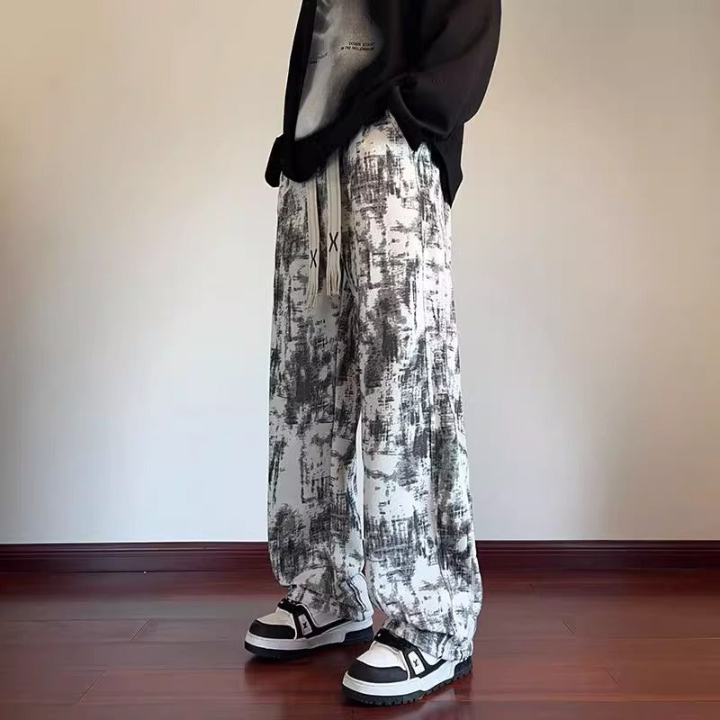 Tie-dye pants men's autumn and winter American loose trendy slacks men's retro high street straight track pants