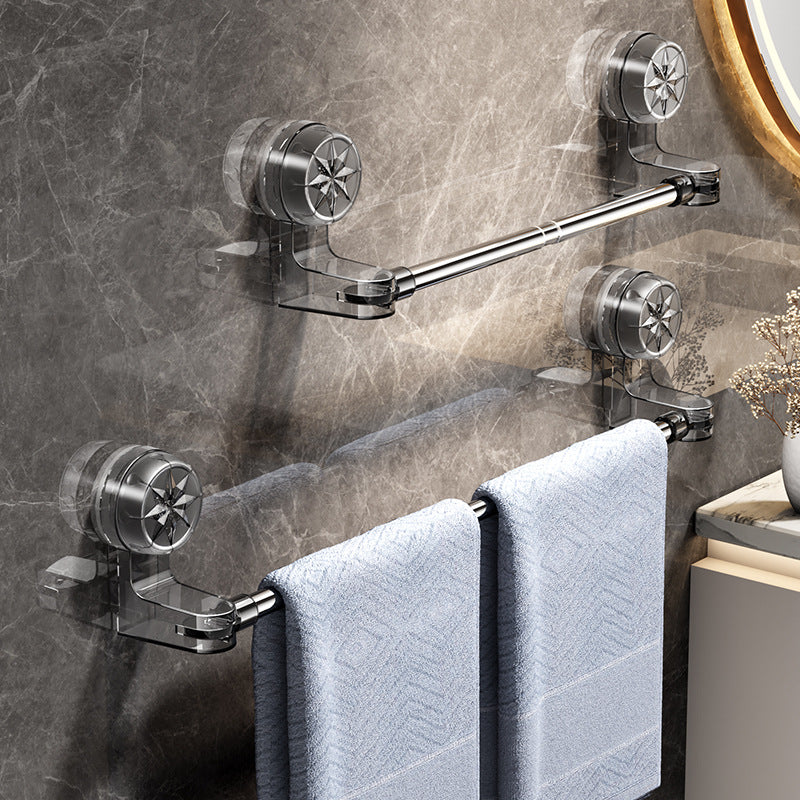 Suction cup towel rack toilet non-perforated strong wall mounted bath towel rack bathroom shelf telescopic towel pole cross-border
