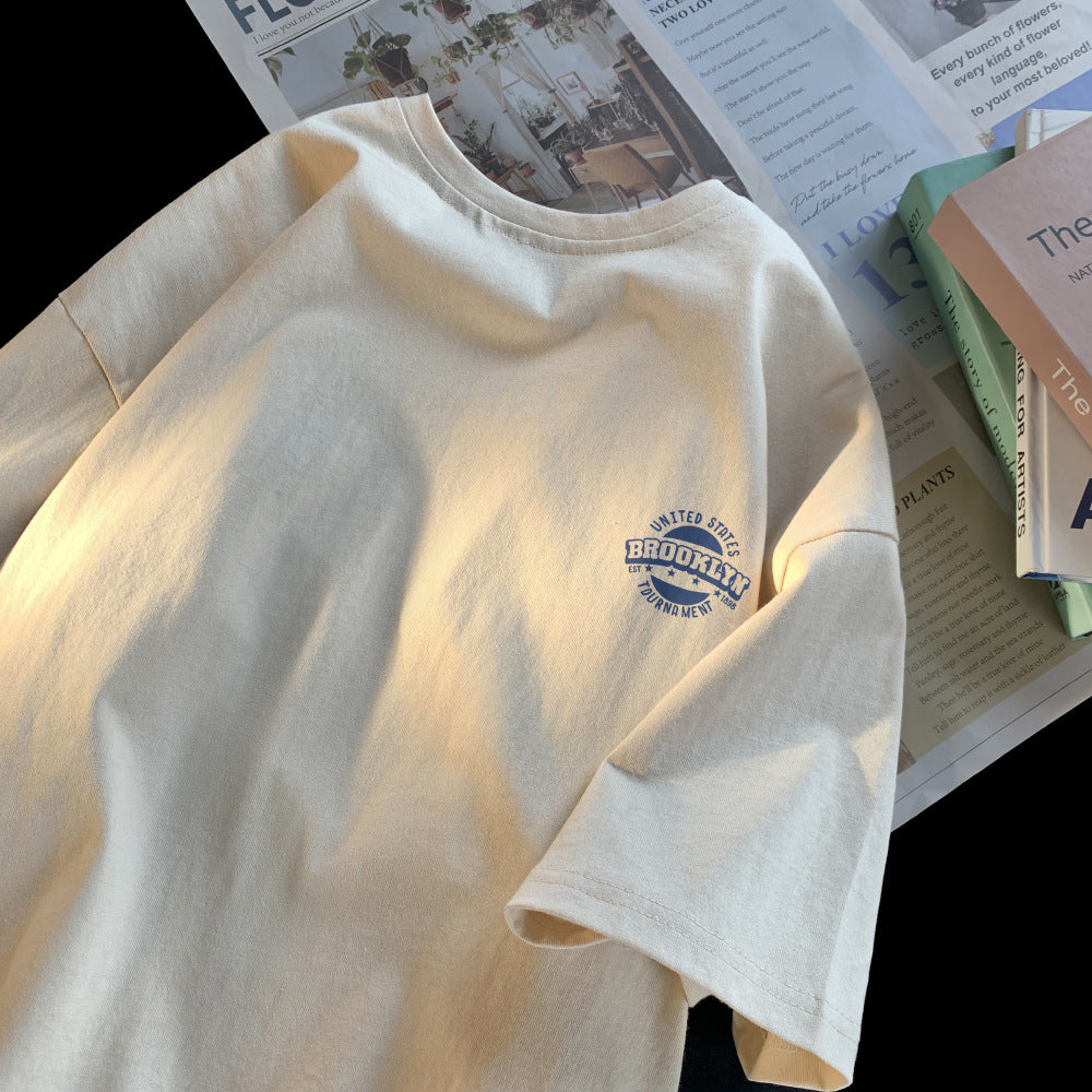 White cotton short sleeve t-shirt men's summer 2024 new loose trendy brand ins couple shirt boy base shirt