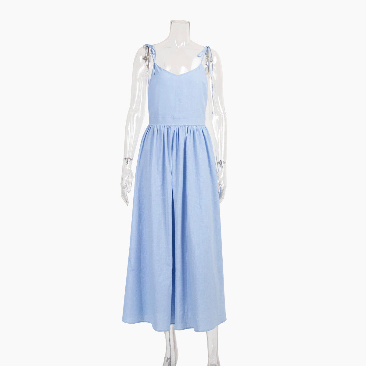 Cross-border cotton V-neck sundress women's European and American 2025 spring new temperament elegant sexy lace-up backless dress