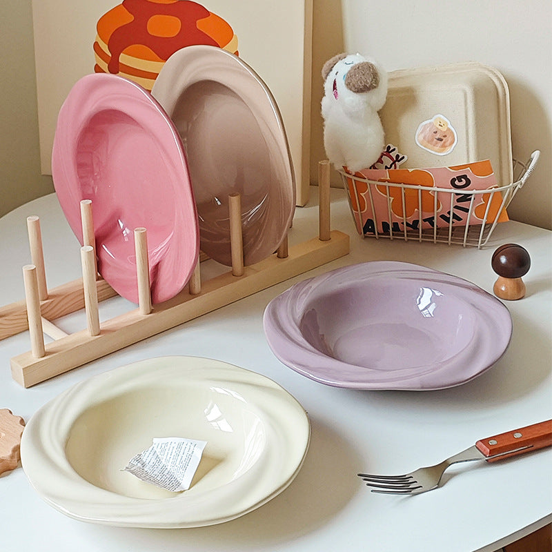 ins style cute ceramic tableware, high-value plates, vegetable plates, pasta plates, Western plates, household high-end dessert plates