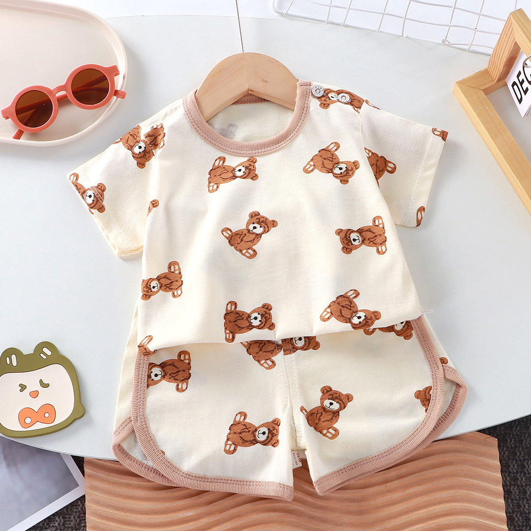 Children's short-sleeved set baby summer T-shirt two-piece set of pure cotton sports and casual clothes for children and children