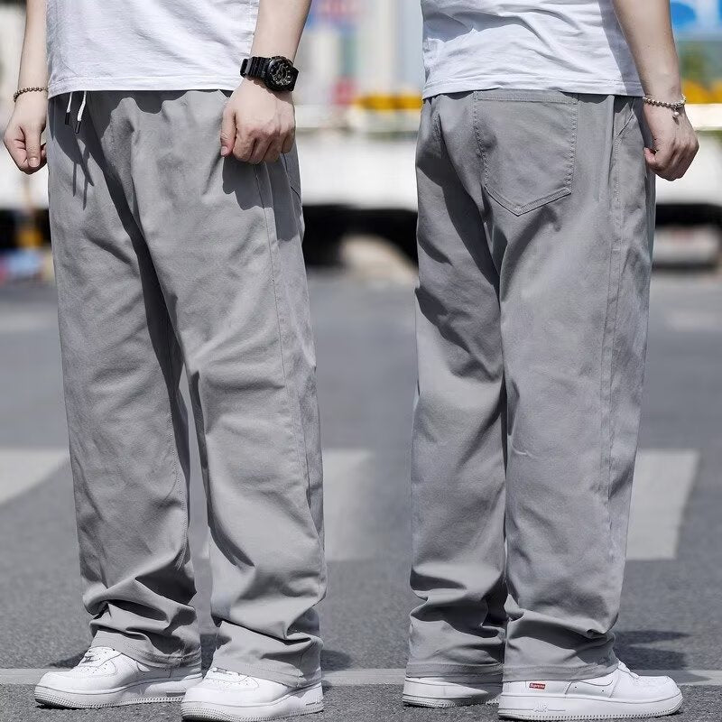 Fat Plus Size Casual Pants Men's Spring and Summer Fat Plus Loose Straight Pants Fat Guy Thin Elastic Pants
