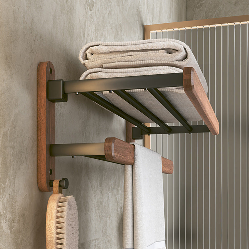 Solid wood bathroom towel rack non-perforated toilet shelf wall mounted walnut toilet bath towel rack storage