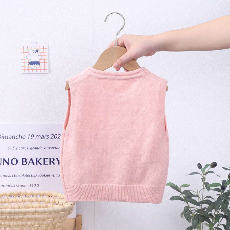 Girls' knitted vests, foreign style, outer wear, girls' 2025 autumn Maillard spring clothes, baby sweaters, spring and autumn vest trends