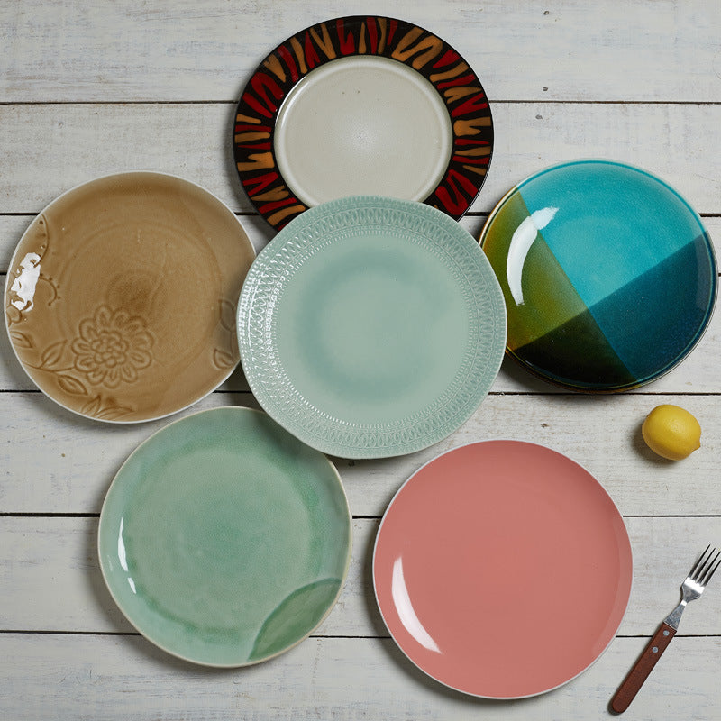 10 inch ceramic western plate steak plate home tableware dish plate restaurant creative underglaze color large plate beautiful