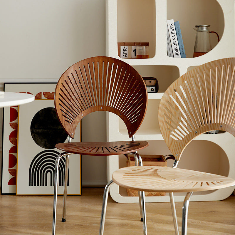 Nordic Dining Chair Solid Wood Household Coffee Chair Backrest Retro Dining Chair Simple Negotiation Casual Seashell Chair Wholesale
