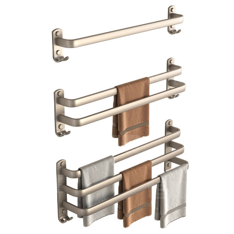 Towel rod free perforation, gun ash, bathroom bath towel storage rack, toilet pole, single and double rod, three-rod wall-mounted shelf