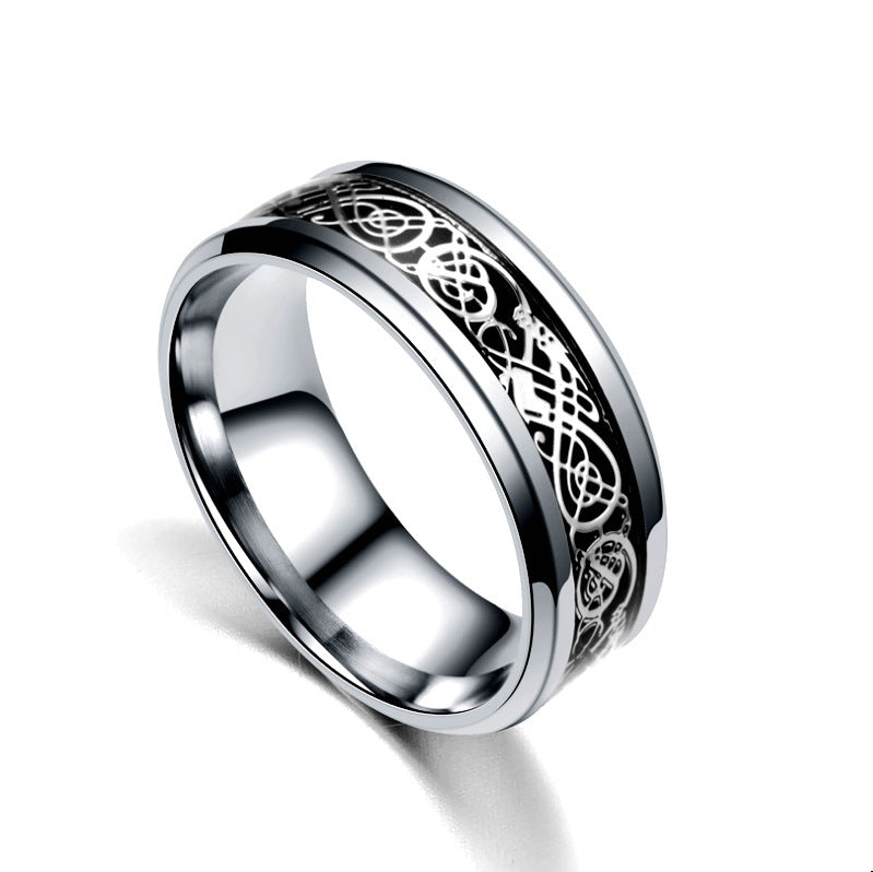 Cross-border hot sense of luxury titanium steel stainless steel dragon pattern ring couple European and American fashion men's rings wholesale