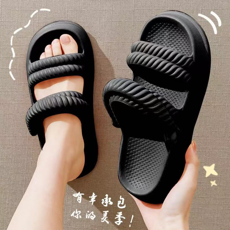 Stepping on shit feeling sandals and slippers women summer outdoor wear cute non-slip thick-soled two-wear sandals soft-soled girls outdoor beach shoes