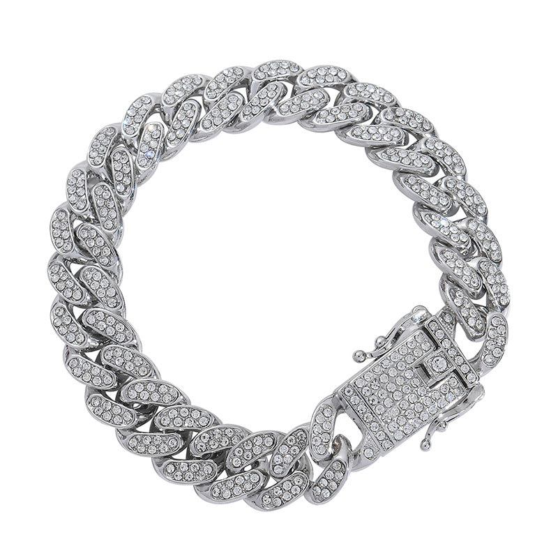 Men's Gold Hip Hop Style Oval Alloy Full Diamond Necklace Men's Jewelry Hip Hop Cuban Chain Tide Men's Jewelry Wholesale