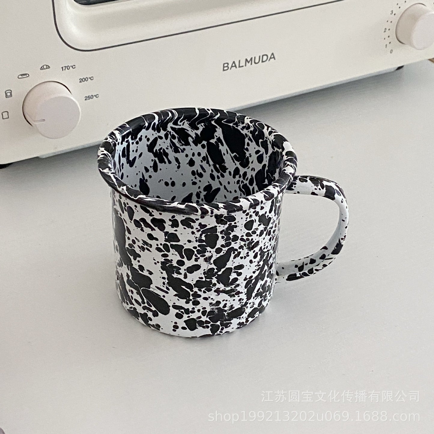 Korean ins same vintage ink splash enamel tableware set enamel bowl mug plate
